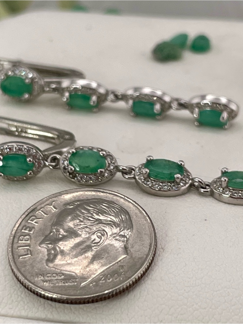 3.81ct Emerald Topaz white Dangle Earrings 925 Silver Genuine Authentic Natural - Picture 7 of 11